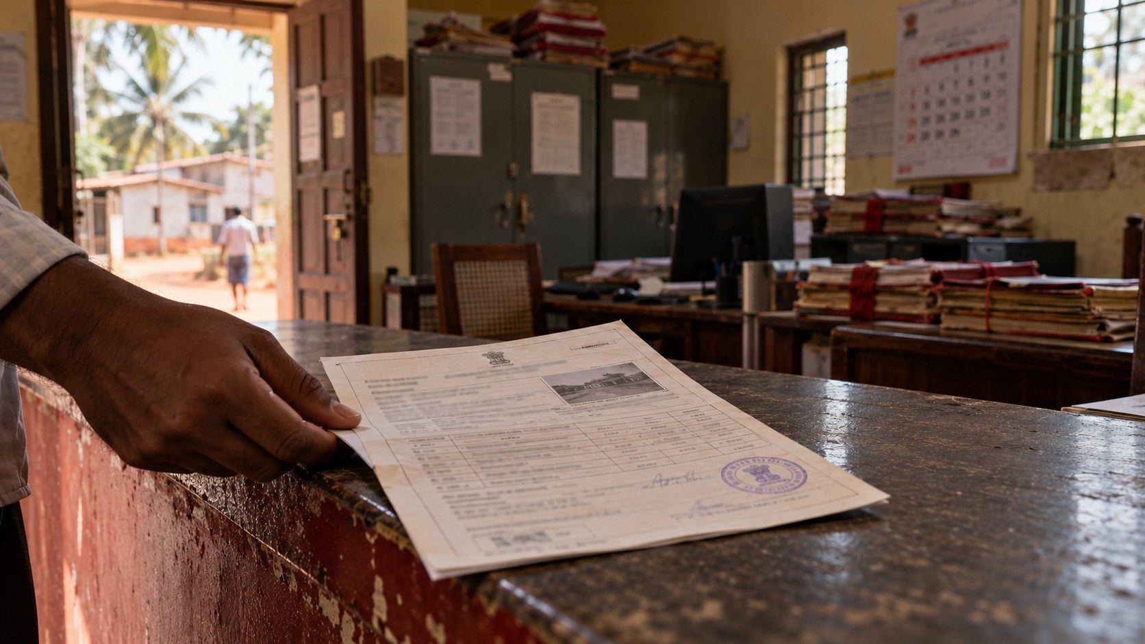A property record at a panchayat office counter