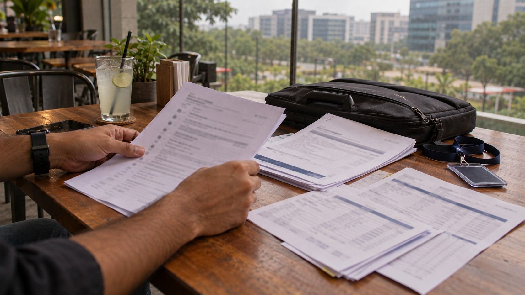 An employee's appointment letter, a termination email printout and payslips on a desk