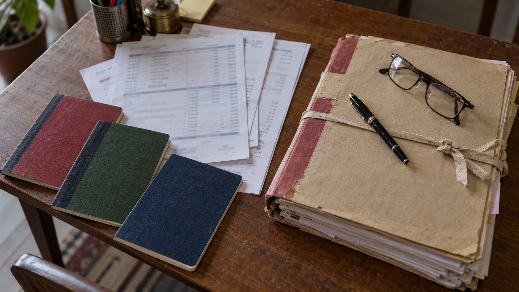 Bank passbooks, share statements and a death certificate laid out beside a court petition file